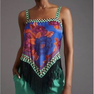 Farm Rio Vibrant Floral Camisole with Fringe
